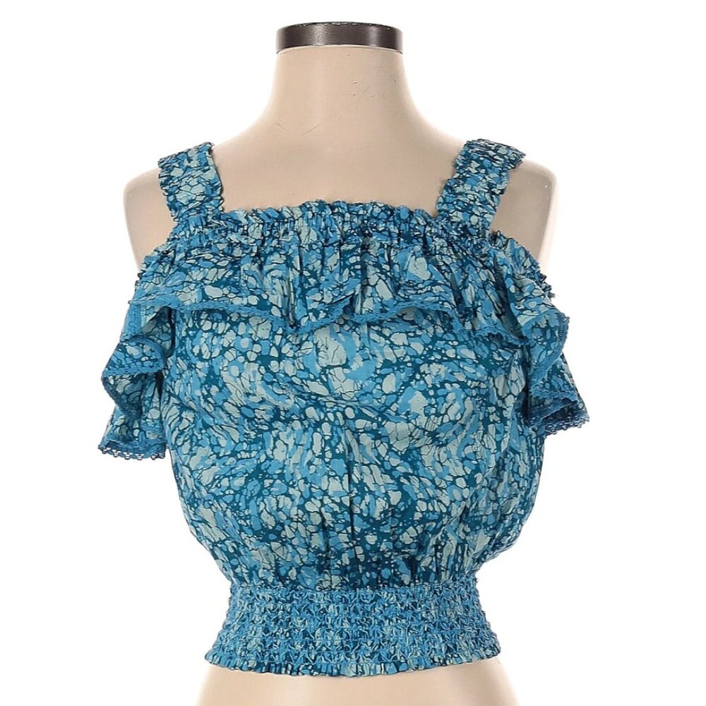 House of Harlow 1960 Sleeveless Blouse in Blue Marble Print